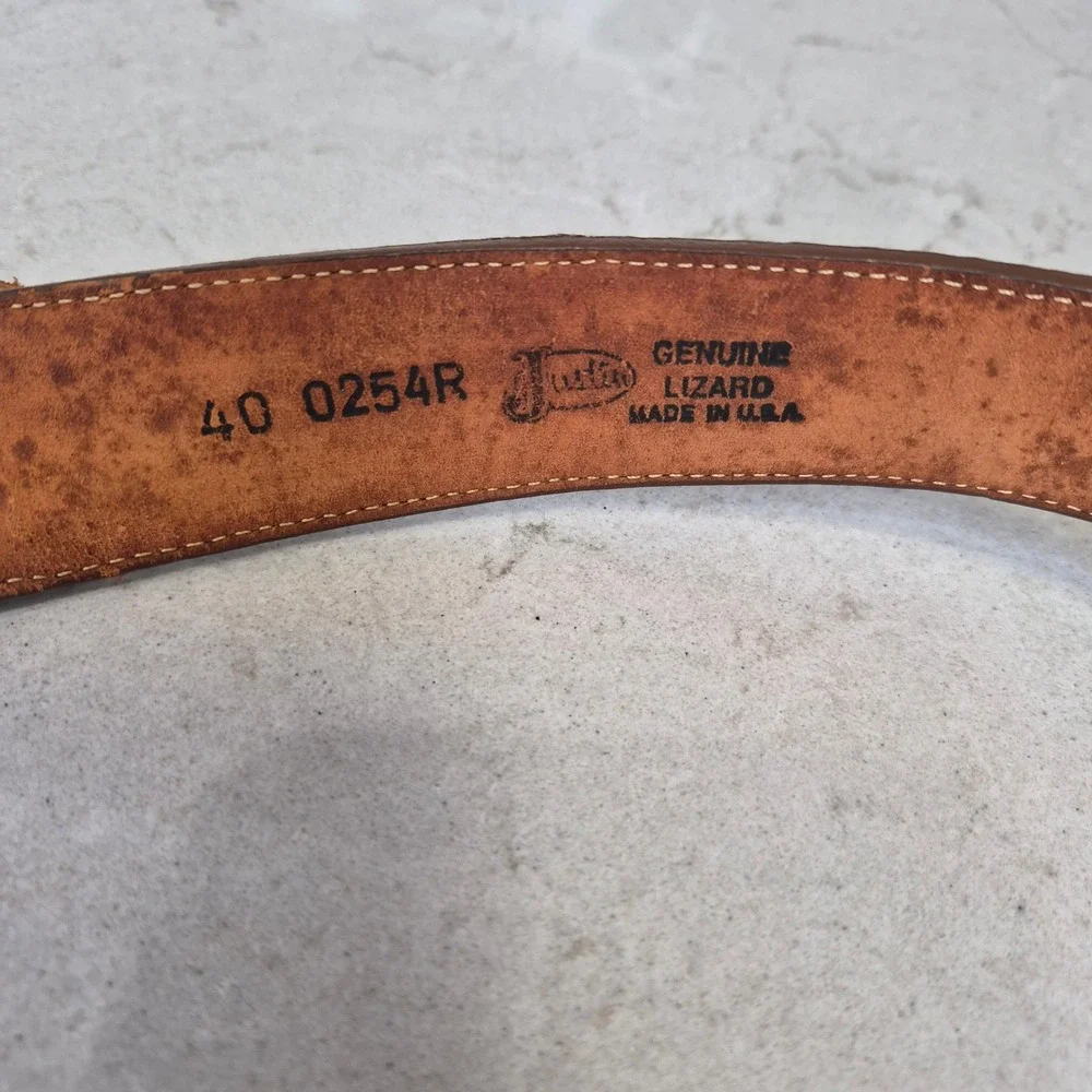 Vintage Justin Belt Genuine Lizard Exotic Skin 40 Brown Mens